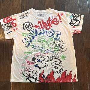Popeye Mens 3XL Graphic T Shirt Graffiti Streetwear All Over Print Cartoon